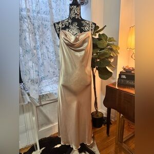 bebe Satin Midi Dress in Champagne
